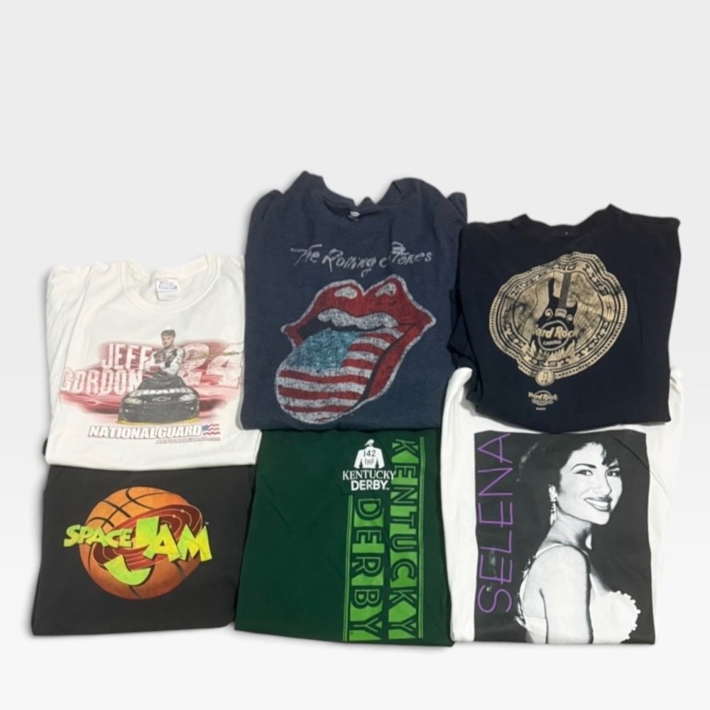 Graphic T-Shirt Lot of 6 Mens XL Rolling Stones Selena Space Jam Multi